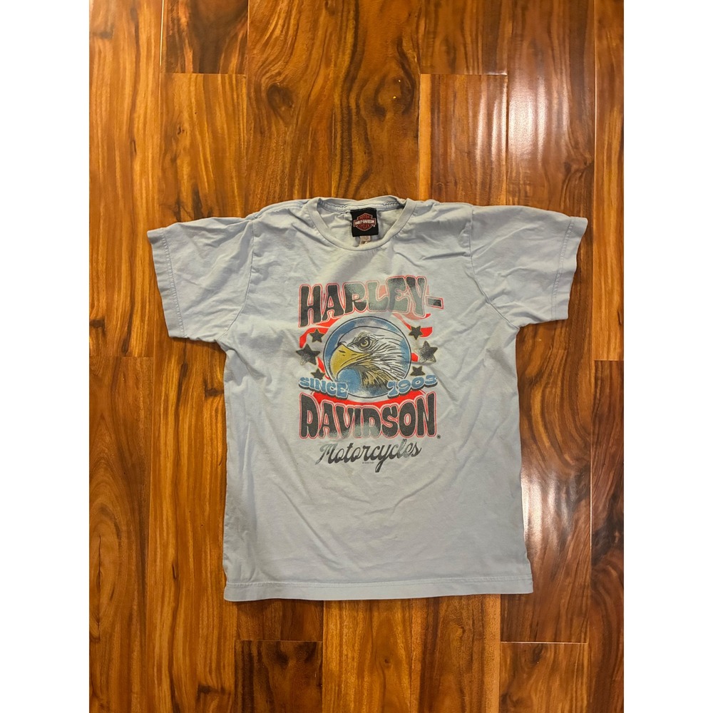 Harley-Davidson Youth Large‎ T-Shirt Light Blue Eagle Graphic Dover Ohio Dealer